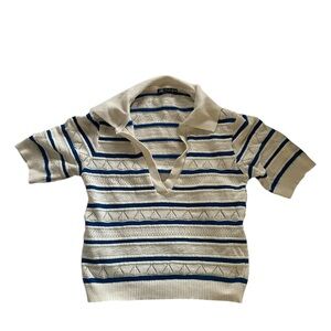 ZARA Open Knit Striped Polo Sweater | Coastal Grandpa